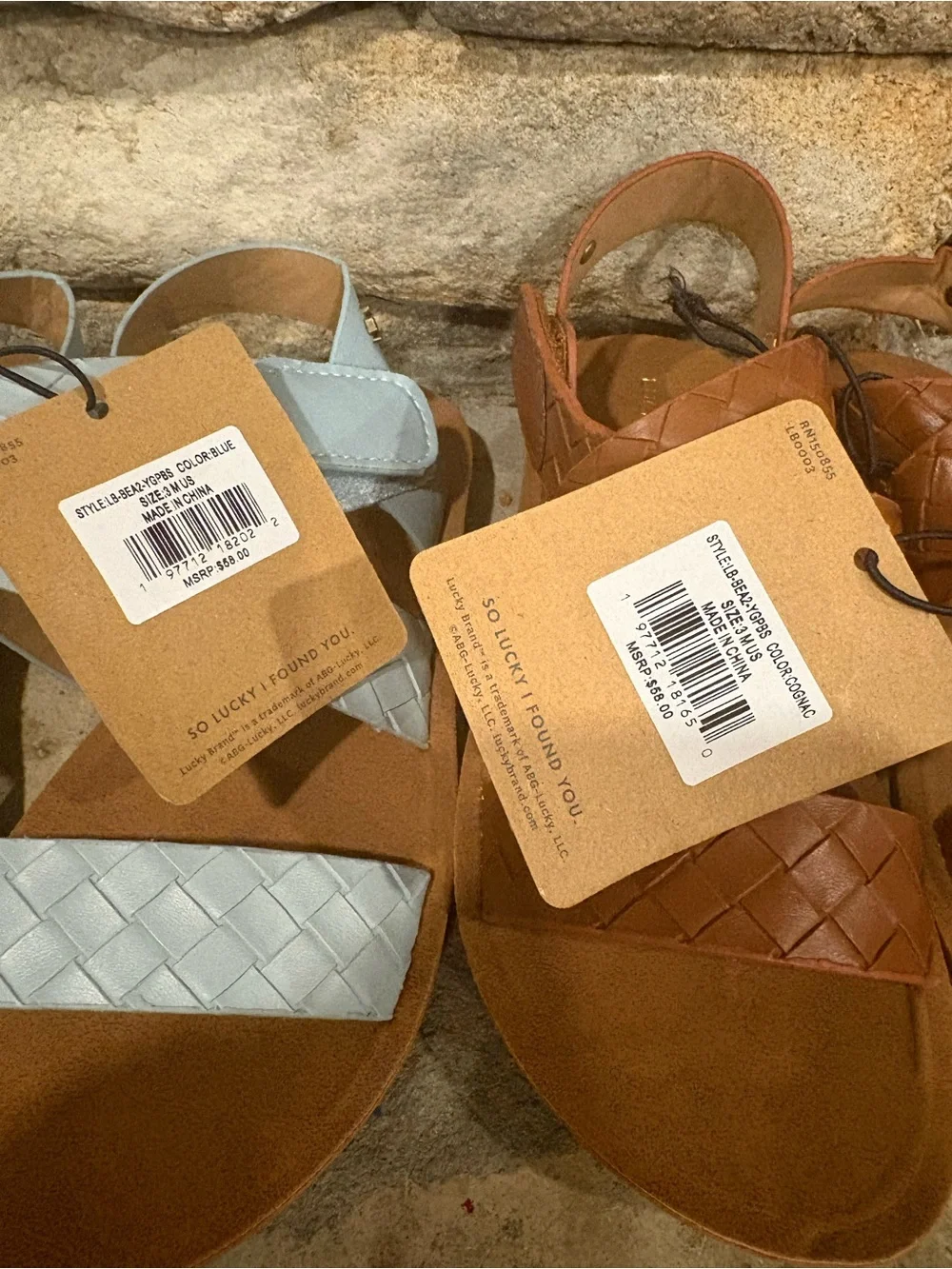 Lot of 2 Big Girls Size 3 Brand Sandals in Light Blue and Brown